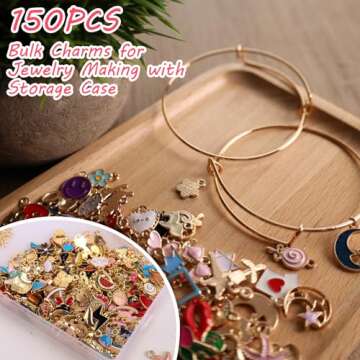 BigOtters 150PCS Enamel Charms for Jewelry Making, Enamel Charm Pendants Assorted Gold Plated Enamel Charm Set for DIY Crafts Bracelet Necklace