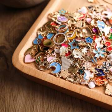 BigOtters 150PCS Enamel Charms for Jewelry Making, Enamel Charm Pendants Assorted Gold Plated Enamel Charm Set for DIY Crafts Bracelet Necklace