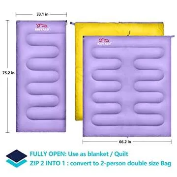 RIOYALO Ultralight Camping Sleeping Bag for Adults Youth | Compact Lightweight Portable | 3 Season Warm & Cool Weather Backpacking Hiking Travel | Waterproof W. Compression Sack | Purple/Yellow-75X33