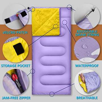 RIOYALO Ultralight Camping Sleeping Bag for Adults Youth | Compact Lightweight Portable | 3 Season Warm & Cool Weather Backpacking Hiking Travel | Waterproof W. Compression Sack | Purple/Yellow-75X33