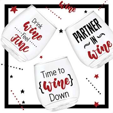 TOSSWARE POP 14oz Vino All About Wine Series, SET OF 6, Premium Quality, Recyclable, Unbreakable & Crystal Clear Plastic Printed Glasses