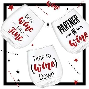 TOSSWARE POP 14oz Vino All About Wine Series, SET OF 6, Premium Quality, Recyclable, Unbreakable & Crystal Clear Plastic Printed Glasses