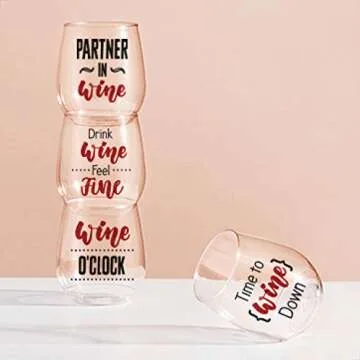 TOSSWARE POP 14oz Vino All About Wine Series, SET OF 6, Premium Quality, Recyclable, Unbreakable & Crystal Clear Plastic Printed Glasses