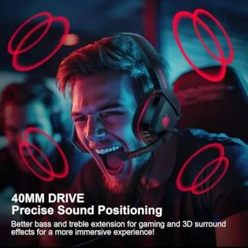 PHOINIKAS H1 Gaming Headset for PS4, Xbox One, PC, Laptop, Switch, Xbox One Headset with Noise-Cancelling Mic, Over Ear Headphones with Bass Surround - Red