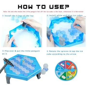 Save Penguin Break Ice Frozen Game for Kids, Meroqeel Protect The Iceberg Penguins Trap on Ice Icebreaker Board Games Toy for Adults Family Childrens Kid Ages 4-8 with Replacement Cubes and Hammer
