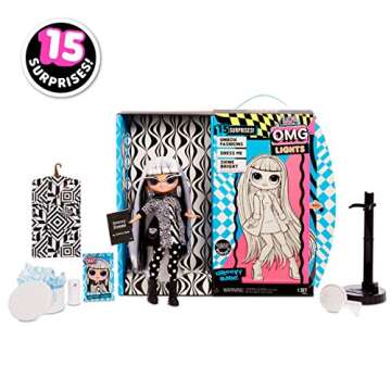 LOL Surprise OMG Lights Groovy Babe Fashion Doll with 15 Surprises Accessories Set | Includes Fashion Doll and Magic Black Light Surprises| Great Gift for Girls | Collectible