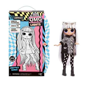 LOL Surprise OMG Lights Groovy Babe Fashion Doll with 15 Surprises Accessories Set | Includes Fashion Doll and Magic Black Light Surprises| Great Gift for Girls | Collectible