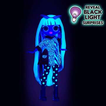 LOL Surprise OMG Lights Groovy Babe Fashion Doll with 15 Surprises Accessories Set | Includes Fashion Doll and Magic Black Light Surprises| Great Gift for Girls | Collectible