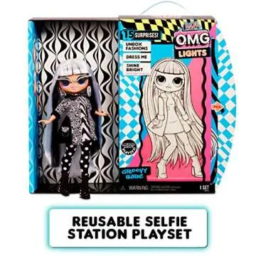 LOL Surprise OMG Lights Groovy Babe Fashion Doll with 15 Surprises Accessories Set | Includes Fashion Doll and Magic Black Light Surprises| Great Gift for Girls | Collectible
