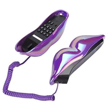 Lips Landline Telephone, Lips Telephone Electroplate Desktop Landline Phone, Cute Lip Shape Telephone for Home Office