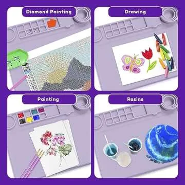 Silicone Craft Mat Silicone Art Mat with Cup Silicone Mats for Crafts - Craft Silicone Mat Silicone Painting Mat - Thick Large Silicone Artist Mat w/Cup and Raised Edge for Painting 17.7"x13.7" Purple