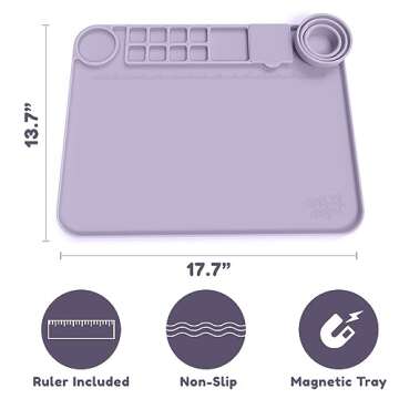 Silicone Craft Mat Silicone Art Mat with Cup Silicone Mats for Crafts - Craft Silicone Mat Silicone Painting Mat - Thick Large Silicone Artist Mat w/Cup and Raised Edge for Painting 17.7"x13.7" Purple