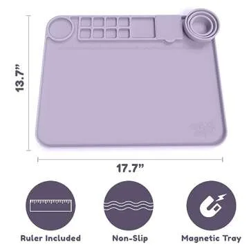 Silicone Craft Mat Silicone Art Mat with Cup Silicone Mats for Crafts - Craft Silicone Mat Silicone Painting Mat - Thick Large Silicone Artist Mat w/Cup and Raised Edge for Painting 17.7"x13.7" Purple