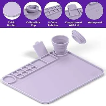 Silicone Craft Mat Silicone Art Mat with Cup Silicone Mats for Crafts - Craft Silicone Mat Silicone Painting Mat - Thick Large Silicone Artist Mat w/Cup and Raised Edge for Painting 17.7"x13.7" Purple