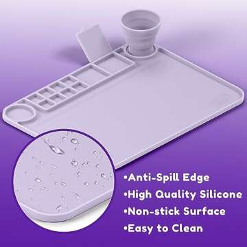 Silicone Craft Mat Silicone Art Mat with Cup Silicone Mats for Crafts - Craft Silicone Mat Silicone Painting Mat - Thick Large Silicone Artist Mat w/Cup and Raised Edge for Painting 17.7"x13.7" Purple