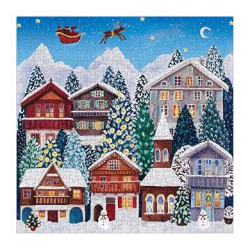 Galison Yuletide Village 500 Piece Puzzle - Colorful Holiday Puzzle for Family Fun