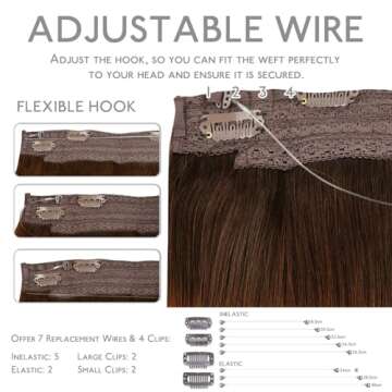 WENNALIFE Wire Hair Extensions (Increase 50% Lifespan) Real Human Hair 20 inch 110g Chocolate Brown Remy Wire Hair Extensions Invisible Transparent Fish Line Straight Real Hair Extensions