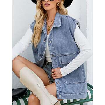 Zontroldy Denim Jean Vest for Women Oversized Sleeveless Button Down Denim Jean Vest Waistcoat Shack...
