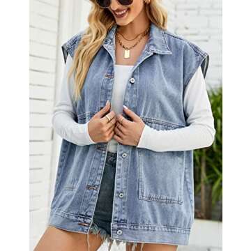 Zontroldy Denim Jean Vest for Women Oversized Sleeveless Button Down Denim Jean Vest Waistcoat Shacket Jacket (0170-Blue-S)