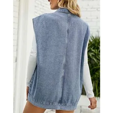 Zontroldy Denim Jean Vest for Women Oversized Sleeveless Button Down Denim Jean Vest Waistcoat Shacket Jacket (0170-Blue-S)