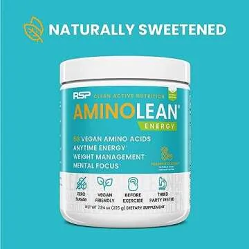 RSP NUTRITION AminoLean Natural Pre Workout Powder - Vegan, No Sugar, Pineapple Coconut, 25 Serv