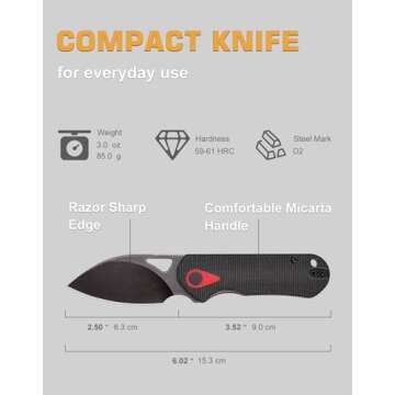 XTOUC Small Pocket Knife 2.5" Stone Wash D2 Blade Folding Knives Reversible Pocket Clip Comfortable ...