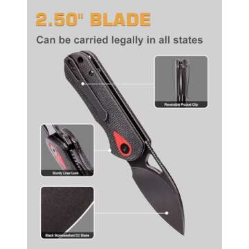 XTOUC Small Pocket Knife 2.5" Stone Wash D2 Blade Folding Knives Reversible Pocket Clip Comfortable Micarta Handle EDC Knife Thumb Hole Opening Ideal Gift for Men Women(Seed J01)