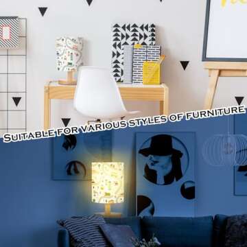VIHOSE Transportation Kids Table Lamp for Bedroom Kids Bedside Lamp with Linen Wooden Nightstand Lamp Cartoon Nursery Lamp Lampshade for Girls Boys Living Room
