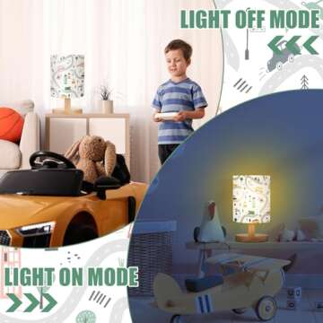 VIHOSE Transportation Kids Table Lamp for Bedroom Kids Bedside Lamp with Linen Wooden Nightstand Lamp Cartoon Nursery Lamp Lampshade for Girls Boys Living Room