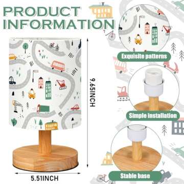 VIHOSE Transportation Kids Table Lamp for Bedroom Kids Bedside Lamp with Linen Wooden Nightstand Lamp Cartoon Nursery Lamp Lampshade for Girls Boys Living Room