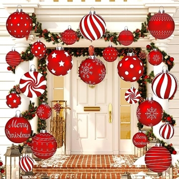 Huwena 24 Pcs Christmas Decorations - Outdoor Peppermint Candy Ornaments for a Festive Yard