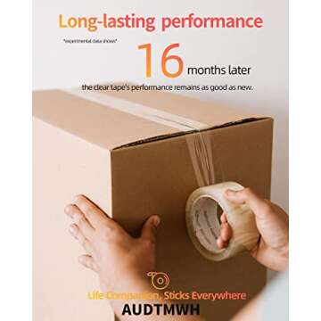 AUDTMWH Packing Tape with Dispenser, Clear Heavy Duty Packaging Tape for Moving and Shipping