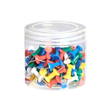 Amazon Basics Push Pins Tacks - Colorful & Durable, 100-Pack