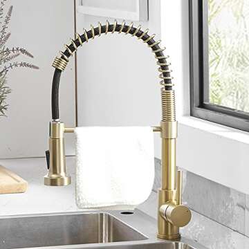 OWOFAN Kitchen Faucets with Pull Down Sprayer 304 Stainless Steel Industrial Single Handle One Hole ...