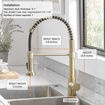 OWOFAN Kitchen Faucets with Pull Down Sprayer 304 Stainless Steel Industrial Single Handle One Hole Faucet for Farmhouse Camper Laundry Utility Rv Wet Bar Sinks Gold 9009K