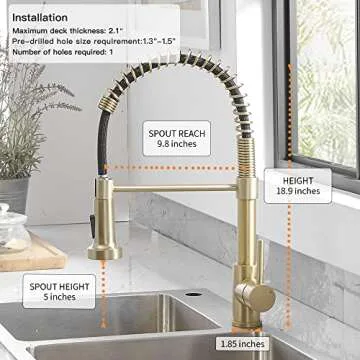 OWOFAN Kitchen Faucets with Pull Down Sprayer 304 Stainless Steel Industrial Single Handle One Hole Faucet for Farmhouse Camper Laundry Utility Rv Wet Bar Sinks Gold 9009K