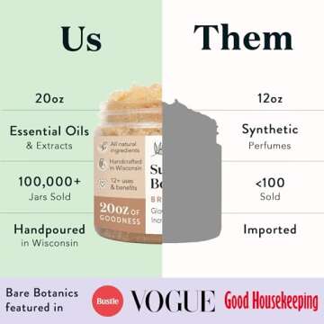 Bare Botanics Brown Sugar Body Scrub 20oz - Exfoliating & Hydrating