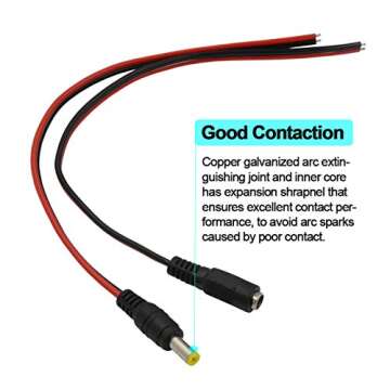 Reliable 12V 5A Barrel Plug Connector Cables for CCTV