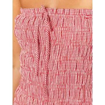 Just Quella Women Summer Strapless Tube Bodycon Mini Dress (US 0-2) Red Plaid