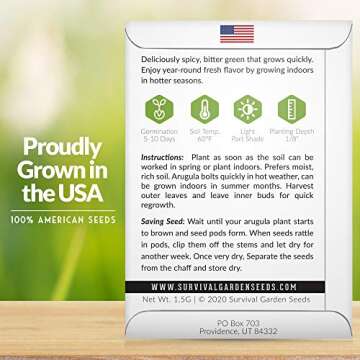Survival Garden Seeds - Arugula Seeds for Planting - 1 Pack with Instructions to Grow Garden Rocket ...