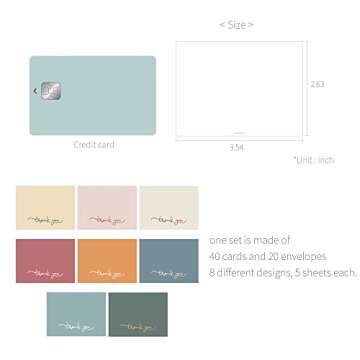 Monolike Message Thank You Card - Mix 40 Mini Single cards, 20 envelopes Package