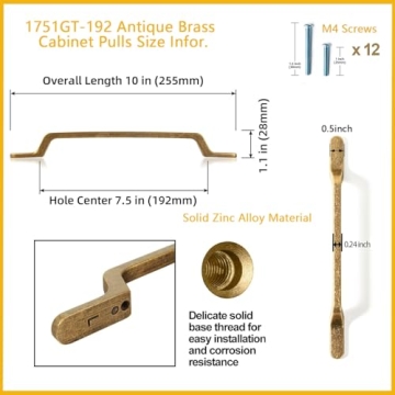 Goo-Ki Antique Brass Drawer Pulls 6 Pack for Kitchen Cabinets