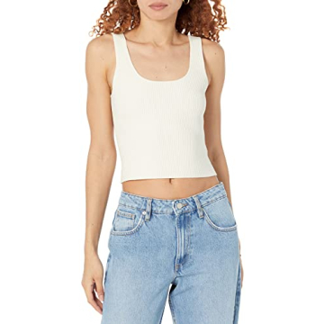 The Drop Women's FEMI Scoop Neck Ribbed Cropped Tank - Whale White, Sustainable Fashion