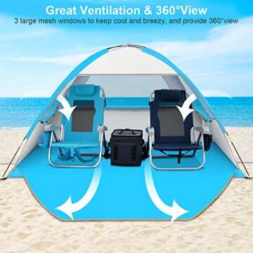 Gorich Beach Tent Sun Shelter for 3/4-5/6-7/8-10 Person with UPF 50＋ UV Protection, Lightweight & Easy Setup Beach Shade Canopy, Portable Beach Shade Tent Beach Cabana
