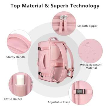 Snoffic Travel Backpack for Women, Large Carry On Backpack for Travel, Waterproof Backpack Personal Item, Backpack for Women, 17.3 Inch Laptop Backpack, College Bag Casual Daypack, Pink