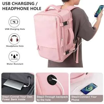 Snoffic Travel Backpack for Women, Large Carry On Backpack for Travel, Waterproof Backpack Personal Item, Backpack for Women, 17.3 Inch Laptop Backpack, College Bag Casual Daypack, Pink