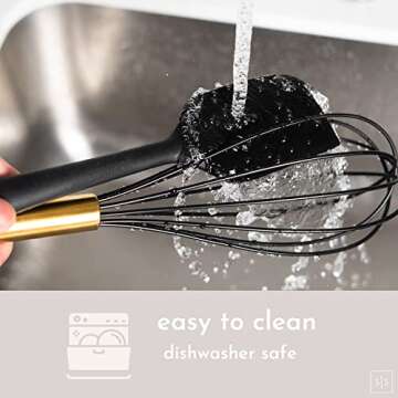 Black and Gold Kitchen Utensils Set with Stainless Steel Holder – 18-Piece Nylon Cooking Utensils with Measuring Cups and Spoons – Stylish Gold Kitchen Accessories for Baking and Cooking