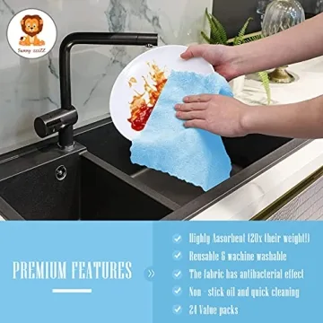 Super Absorbent 24 Pack Kitchen Dishcloths - Reusable