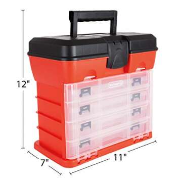Storage Tool Box - Portable Multipurpose Organizer With Main Top Compartment and 4 Removable Multi-C...