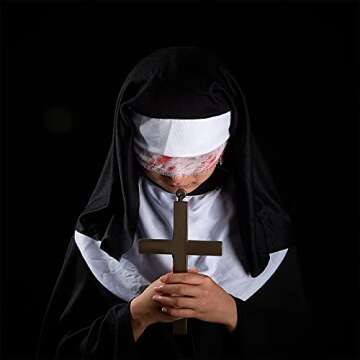Syhood 3 Pieces Halloween Nun Costume Accessories Nun Hat White Nun Collar Gold Cross Pendant Neckla...